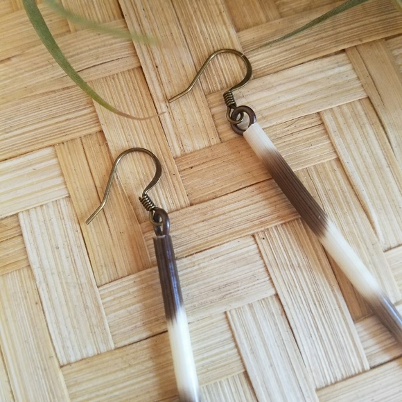Boho African Porcupine Quill Spike Minimalist Earrings Brass Silver Gold - Picture 3 of 7